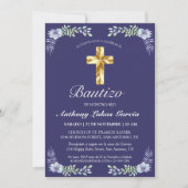 Elegante Lavanda Cruz De Oro Bautizo Bebé Invitati Kaart (Voorkant)