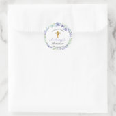 Elegante Lavanda Cruz De Oro Bautizo Bebé Ronde Sticker (Tas)