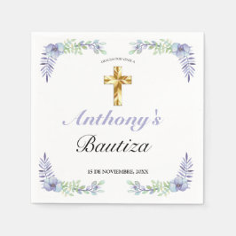Elegante Lavanda Cruz De Oro Bautizo Bebé Servet
