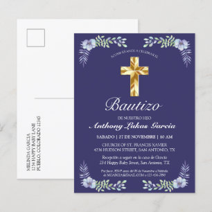 Elegante Lavanda Cruz De Oro Bautizo Bebé Uitnodiging Briefkaart