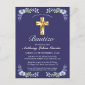 Elegante Lavanda Cruz De Oro Bautizo Bebé Uitnodiging Briefkaart (Voorkant)