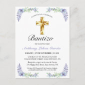 Elegante Lavanda Cruz De Oro Bautizo Invitación Briefkaart (Voorkant)