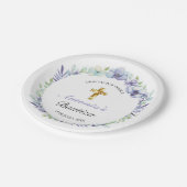 Elegante Lavanda Cruz De Oro Bautizo Papieren Bordje (Gekanteld)