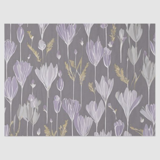 Elegante Lavendar Witte Boho Wildflower Floral Tissuepapier (Voorkant)