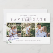 Elegante Lavendel 3 Foto Save The Date (Voorkant)
