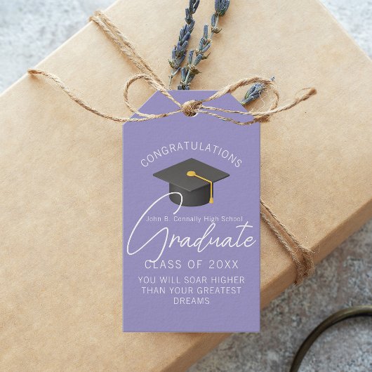 Elegante lavendel afstudeerfeest cadeaulabel