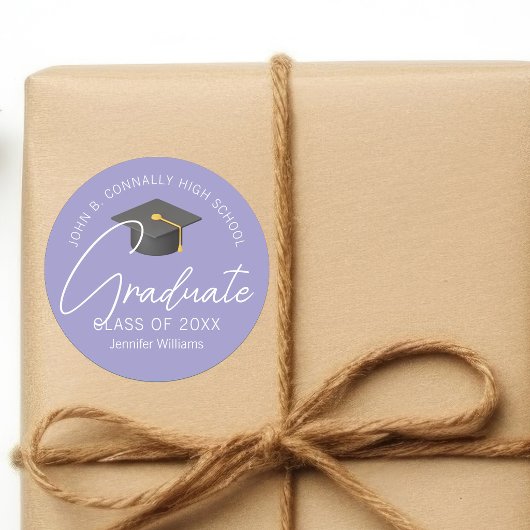 Elegante lavendel afstudeerfeest ronde sticker