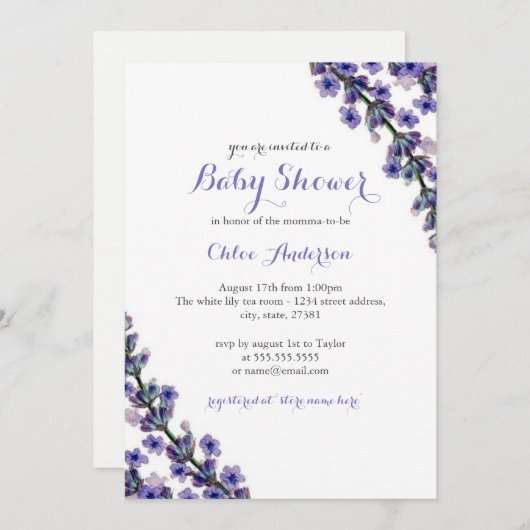 Elegante Lavendel Baby shower Douche Uitnodiging (Voorkant / Achterkant)