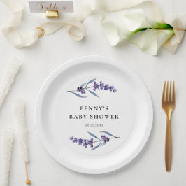 Elegante Lavendel Baby Shower met Bloemen Papieren Bordje