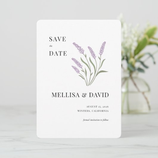 Elegante lavendel Bewaar de datum Kaart (Staand voorkant)