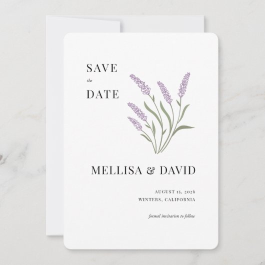 Elegante lavendel Bewaar de datum Kaart (Voorkant)