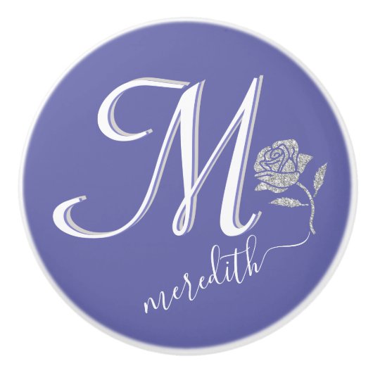 Elegante Lavendel Blauw Custom Monogram Roos Keramische Knop (Voorkant)
