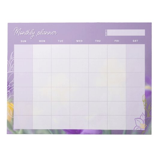 Elegante lavendel bloem maandelijkse planner notitieblok (Voorkant)