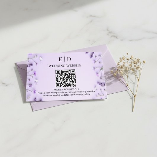 Elegante Lavendel Bloem QR Code Bruiloft Informatiekaartje