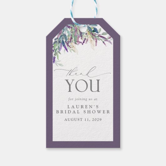 Elegante Lavendel Bloemachtige Bruidsdouche Persoo Cadeaulabel (Voorkant)