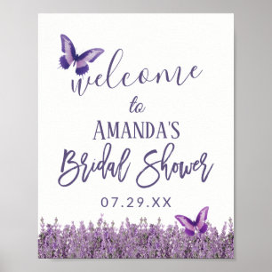 Elegante lavendel bloemachtige bruidsdouche welkom poster