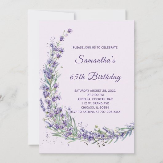Elegante Lavendel Bloemen 65ste Verjaardag Kaart (Voorkant)
