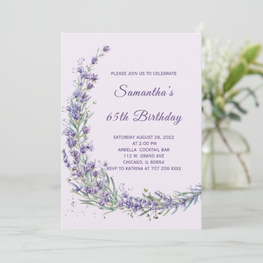 Elegante Lavendel Bloemen 65ste Verjaardag Kaart (Staand voorkant)