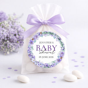 Elegante lavendel bloemen baby shower sticker
