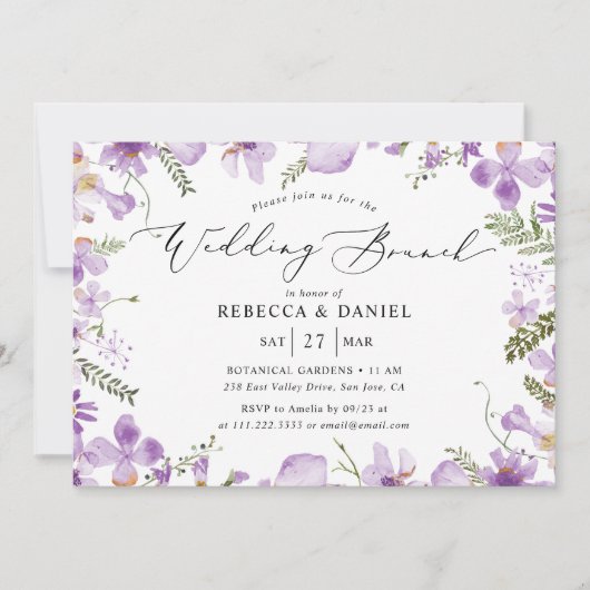Elegante Lavendel Bloemen Bruiloft Brunch Kaart (Voorkant)