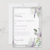 Elegante lavendel bloemen- en bladbruiloft kaart (Voorkant)