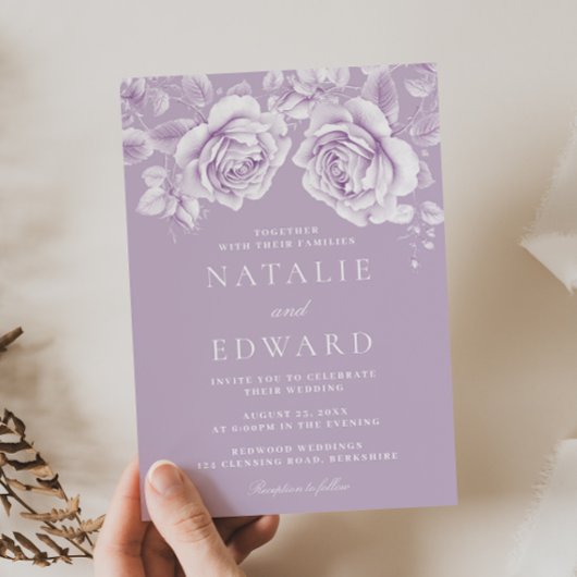 Elegante  Lavendel Bloemen Huwelijk Kaart