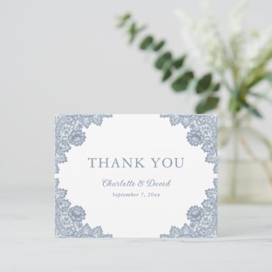 Elegante Lavendel Bloemen Kant Trouwen Dank u Briefkaart (Staand voorkant)