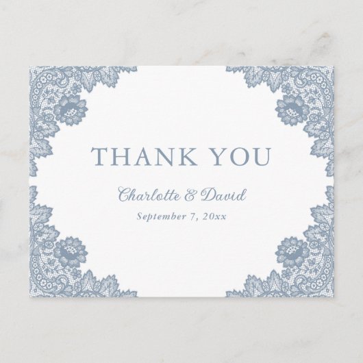 Elegante Lavendel Bloemen Kant Trouwen Dank u Briefkaart (Voorkant)