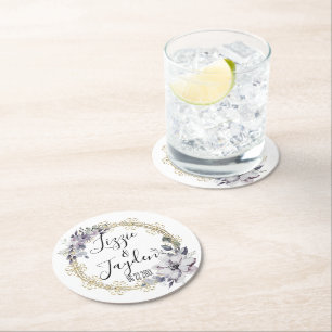 Elegante Lavendel Bloemen Krans Bruiloft Personali Ronde Kartonnen Onderzetter