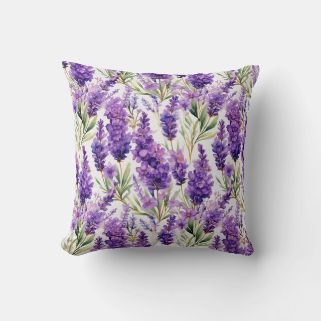 Elegante Lavendel Bloemen Kussen (Voorkant)