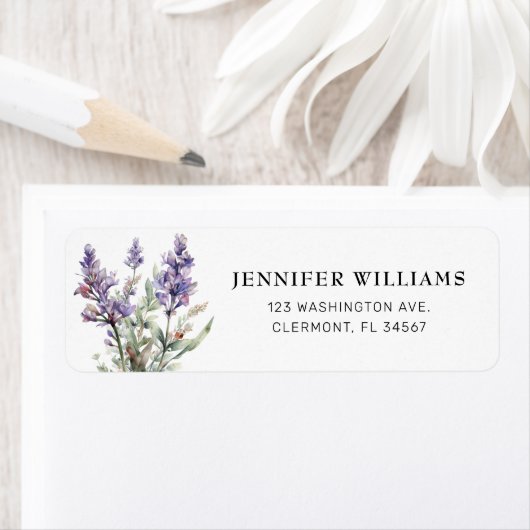 Elegante Lavendel Bloemen Retouradres Labels (Insitu)