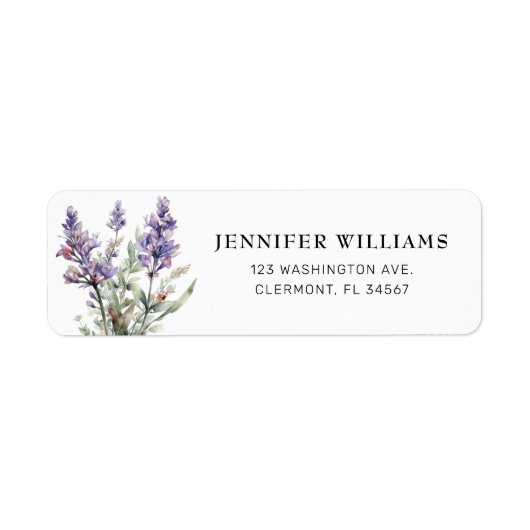 Elegante Lavendel Bloemen Retouradres Labels (Voorkant)