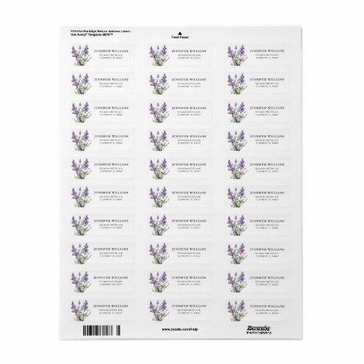 Elegante Lavendel Bloemen Retouradres Labels (Full Sheet)