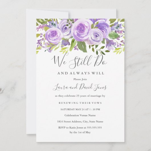 Elegante Lavendel Bloemen Roos Huwelijksgelofte Ve Kaart (Voorkant)