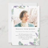 Elegante Lavendel Bloemen Viering van het Leven Kaart (Achterkant)