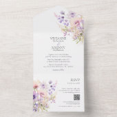Elegante Lavendel Bloemen Wildbloemen QR RSVP All In One Uitnodiging (Binnen)