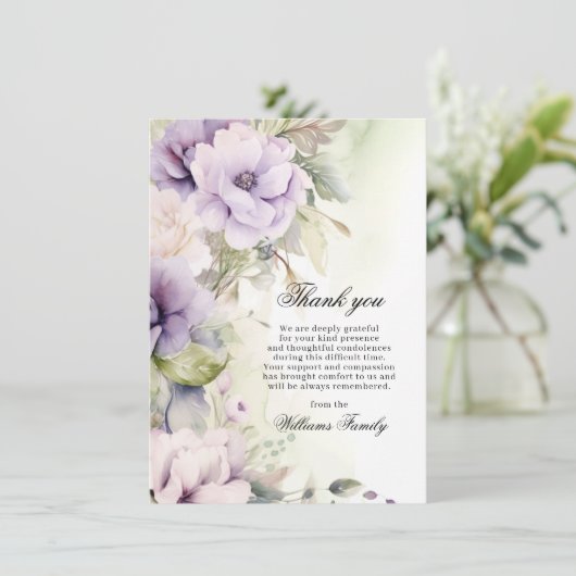 Elegante lavendel bloemenbegrafenis dank u | FOTO Kaart (Staand voorkant)