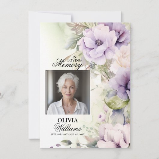 Elegante lavendel bloemenbegrafenis dank u | FOTO Kaart (Achterkant)