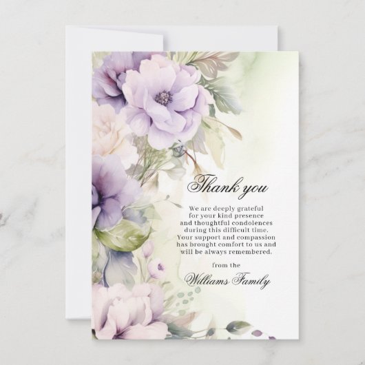 Elegante lavendel bloemenbegrafenis dank u | FOTO Kaart (Voorkant)