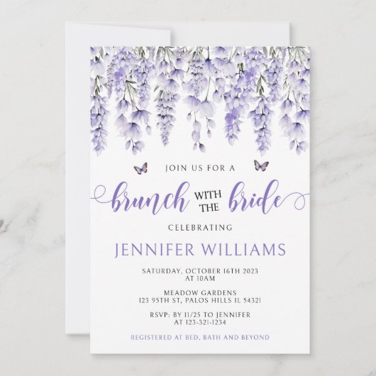 Elegante lavendel bloemenbruids brunch douche kaart (Voorkant)