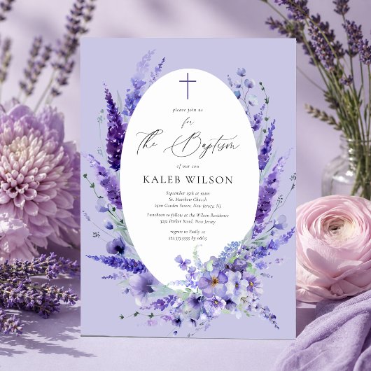 Elegante lavendel bloemendoop kaart
