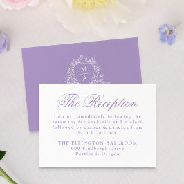 Elegante lavendel bloemenkroon bruiloftsreceptie informatiekaartje