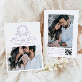 Elegante Lavendel Bloemenkroon Foto Bruiloft Save The Date