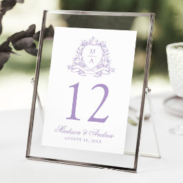 Elegante lavendel bloemenkroon huwelijks tafelnumm kaart