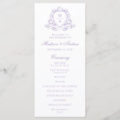 Elegante Lavendel Bloemenkroon Monogram Huwelijk Programmakaart (Voorkant)