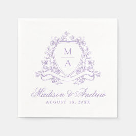 Elegante lavendel bloemenkroon monogram huwelijksf servet