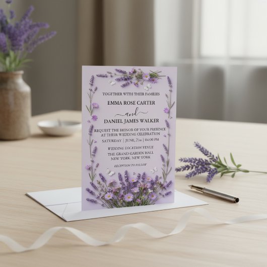 Elegante lavendel bloementuin bruiloft kaart