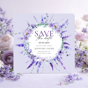 Elegante Lavendel Bloemige Baby Shower Save the Da Kaart