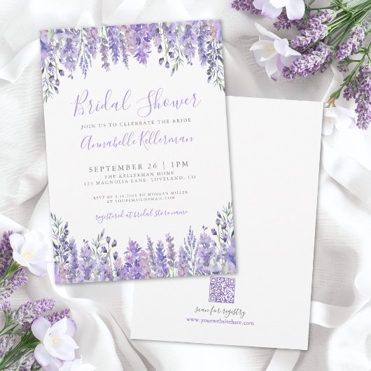 Elegante lavendel bloemige bruidsdouche kaart