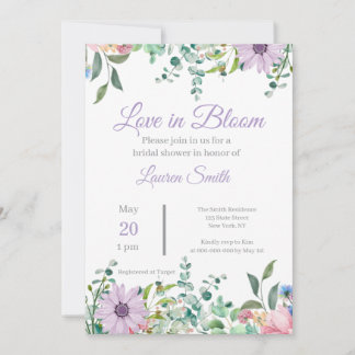 Elegante lavendel bloemige bruidsmeisjes uitnodigi kaart